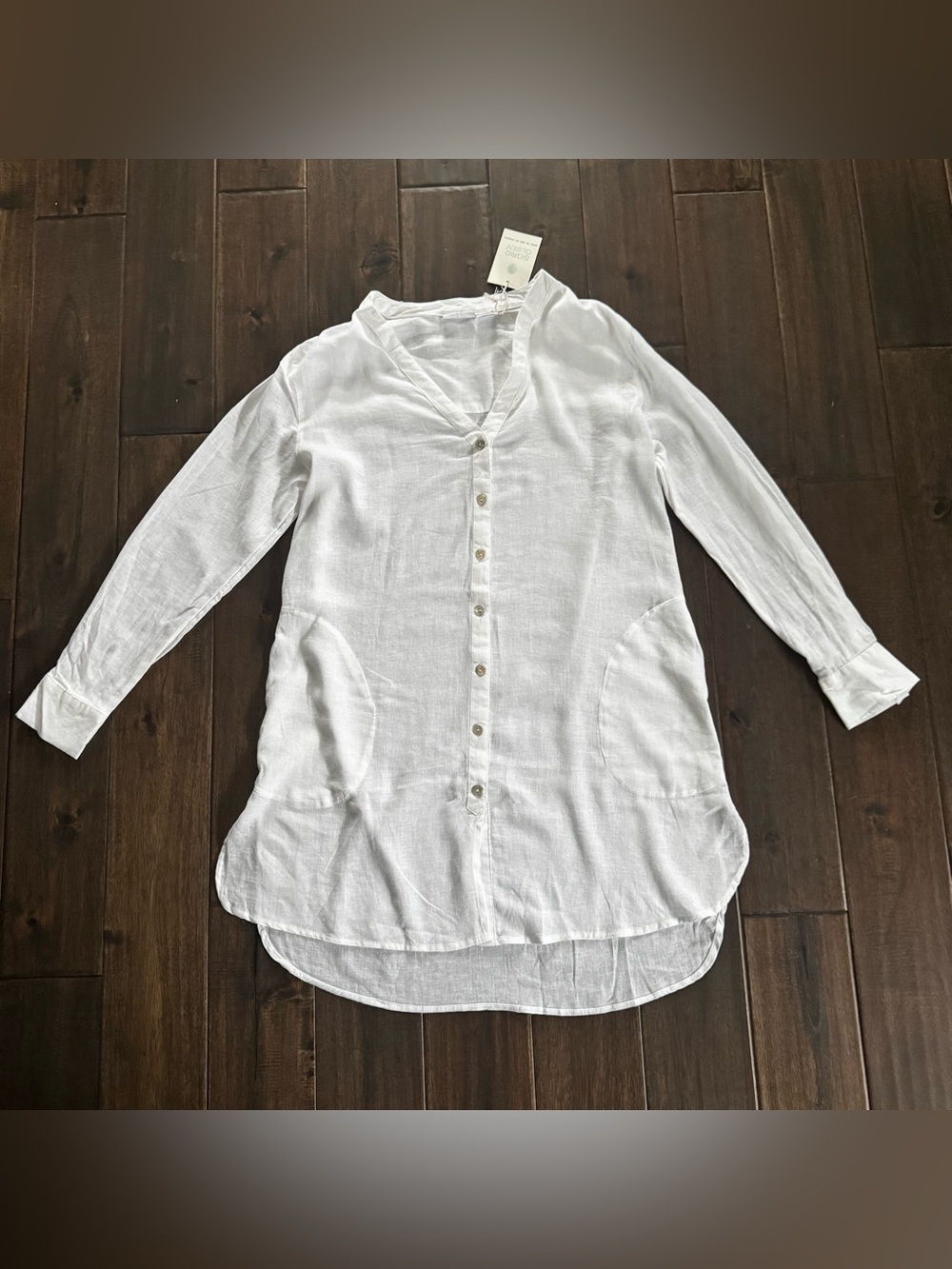 Sigrid Olsen White Linen Blend Long Sleeve Tunic Swim Cover Up NWT